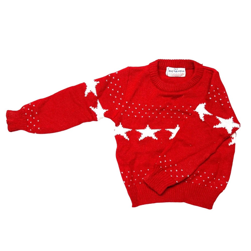Bloomingdale's The Next Generation Vintage 80s Kids Sweater 4T Red Stars EUC